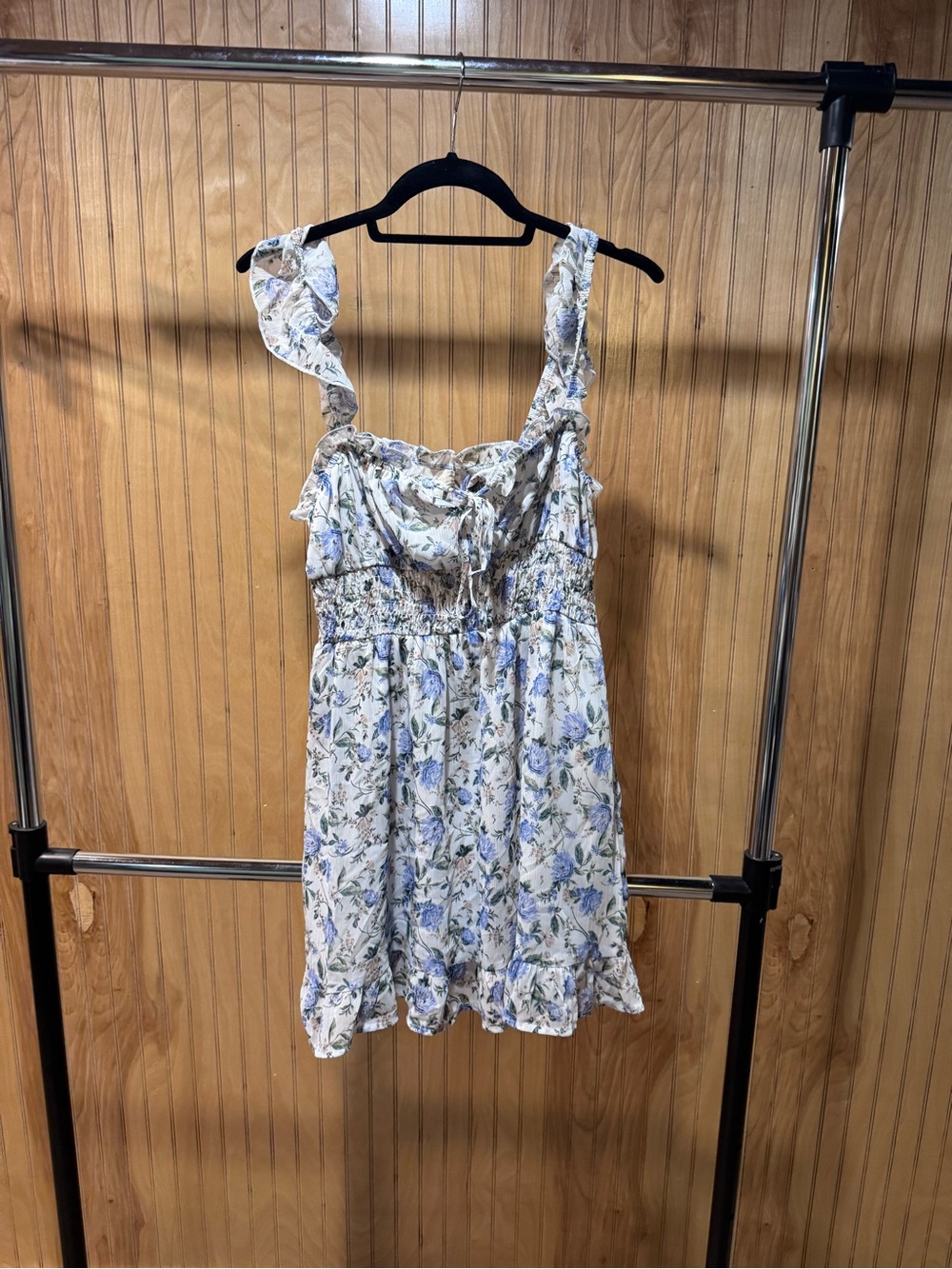 Altar'd State Blue and Cream Floral Ruffle Sundress